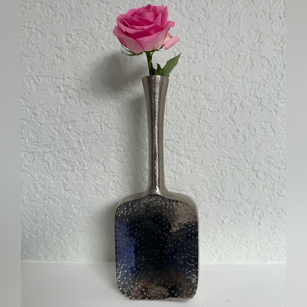 Silver hammered flower vase